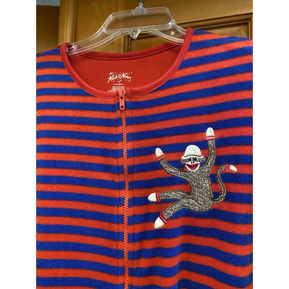 Nick & Nora Pajamas PJs Sock Monkey Fleece Footie Footed Costume Size Medium